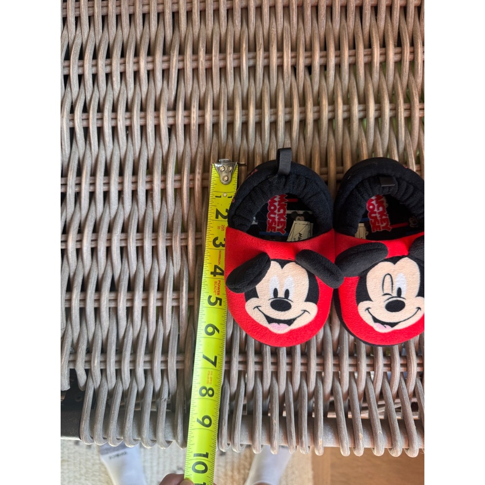 Disney Mickey Mouse Toddler Slippers Red Black Plush House Shoes Size 5/6 - Picture 4 of 5